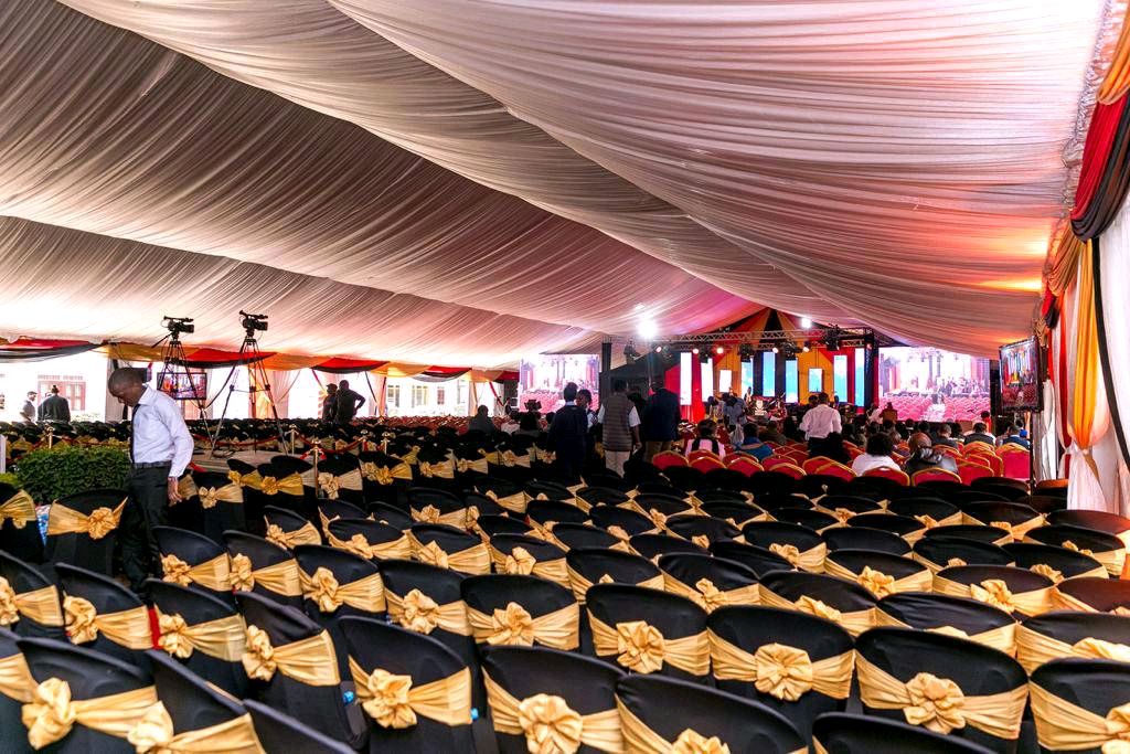 Graduation event setup with guest seating